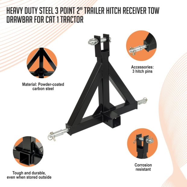 Heavy Duty Steel 3 Point 2 Trailer Hitch Receiver Tow Drawbar Tractor Image 2