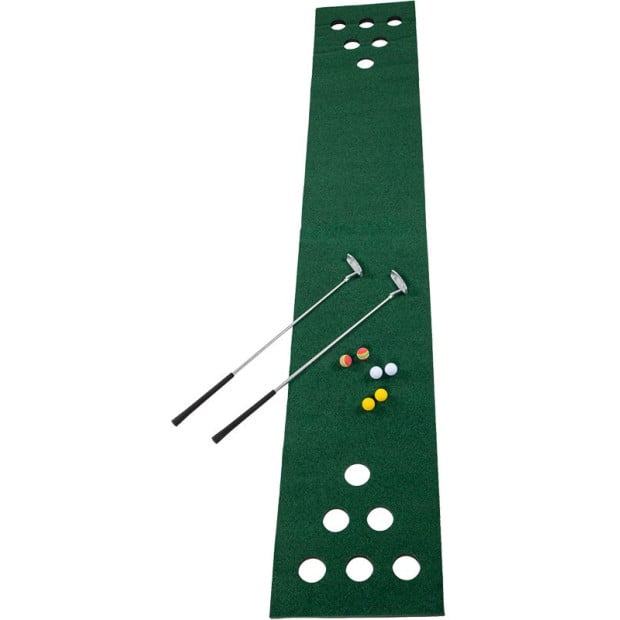 Golf Beer Pong Game Toy Set Green Putting Matt With 2 Putters, 6 Balls Image 4