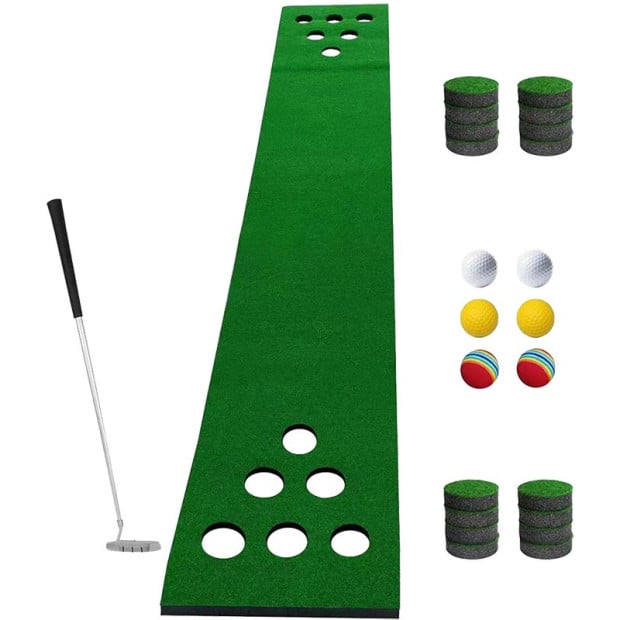 Golf Beer Pong Game Toy Set Green Putting Matt With 2 Putters, 6 Balls Image 5