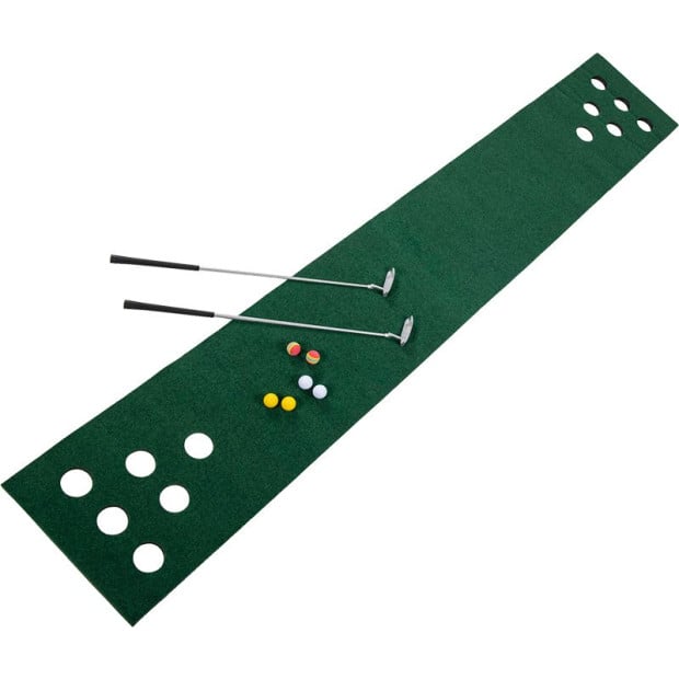 Golf Beer Pong Game Toy Set Green Putting Matt With 2 Putters, 6 Balls Image 7