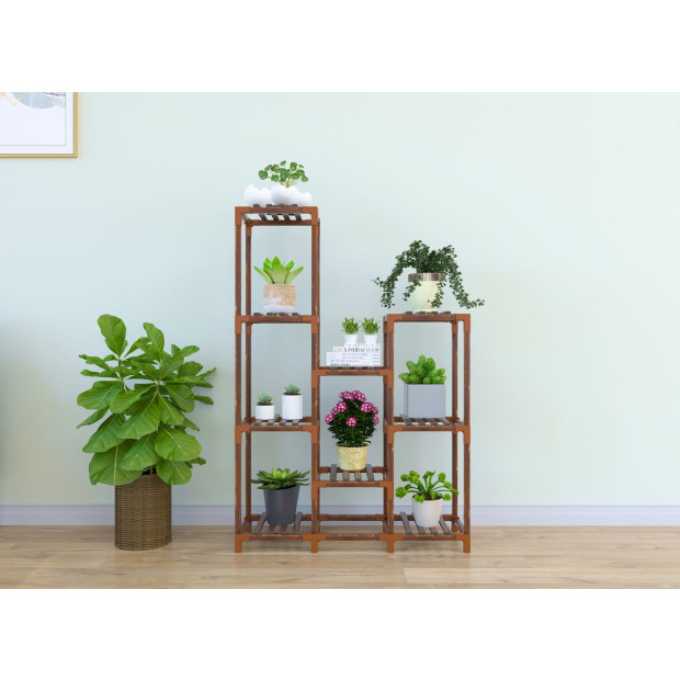 Indoor Outdoor Garden Plant Stand Flower Pot Shelf Wooden 9 Shelves Image 3