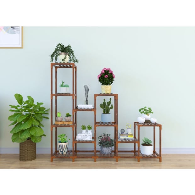Indoor Outdoor Garden Plant Stand Flower Pot Shelf Wooden- 12 Shelves Image 2