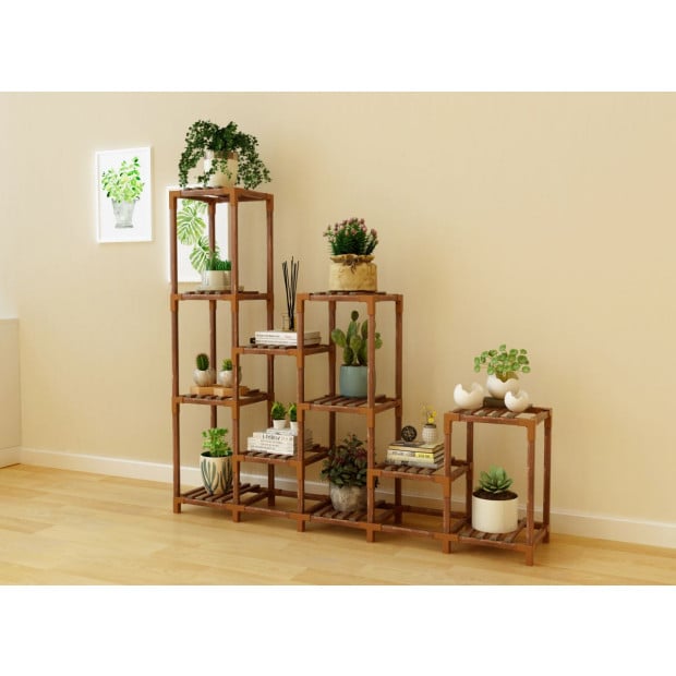 Indoor Outdoor Garden Plant Stand Flower Pot Shelf Wooden- 12 Shelves Image 3