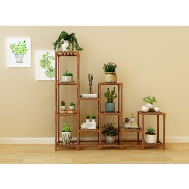 Indoor Outdoor Garden Plant Stand Flower Pot Shelf Wooden- 12 Shelves Image 4
