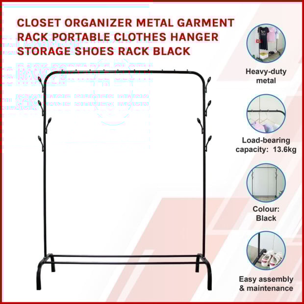 Closet Metal Garment Rack Portable Storage Shoes Rack Black Image 3