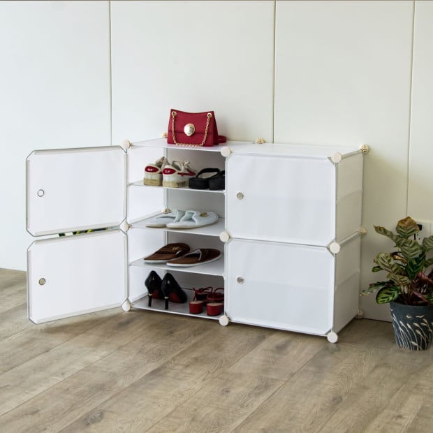 White Diy Shoe Cabinet Rack Storage Portable Stackable Organiser Stand 85 x 32 x 65cm