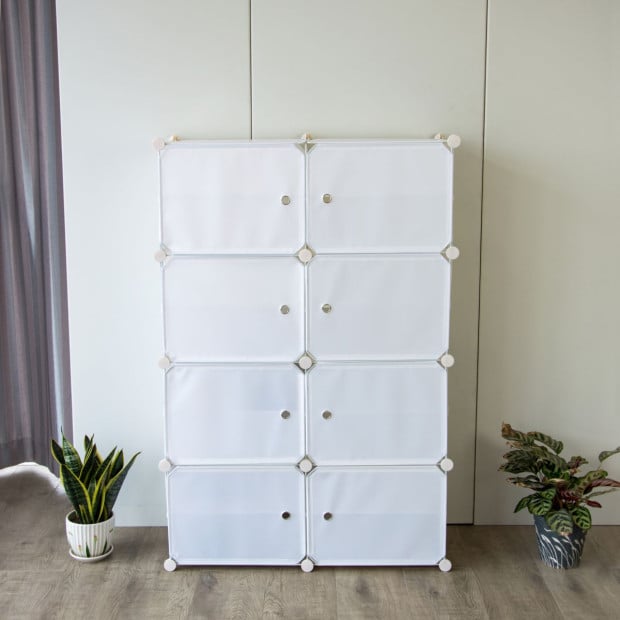 White DIY Shoe Cabinet Rack Storage Portable Stackable Organiser Stand 85 x 32 x 127cm Image 2