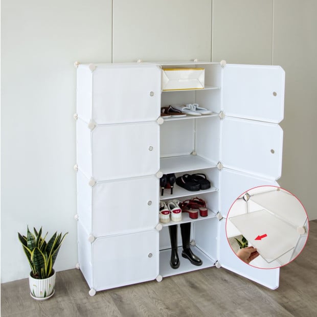 White DIY Shoe Cabinet Rack Storage Portable Stackable Organiser Stand 85 x 32 x 127cm Image 3