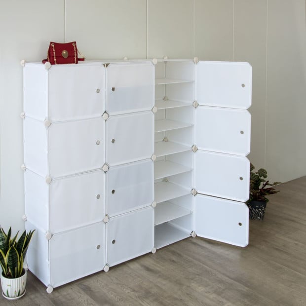 White Cube DIY Shoe Cabinet Rack Storage Portable Stackable Stand - 3x8 Image 2