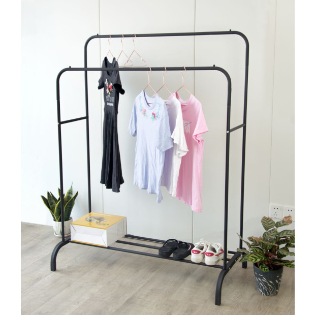Heavy Metal Double Clothes Rail Hanging Rack Stand Storage Shelf