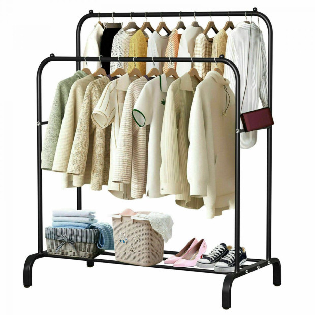 Heavy Metal Double Clothes Rail Hanging Rack Stand Storage Shelf Image 4