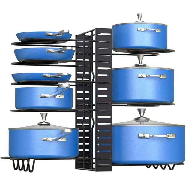 8 Pots And Pans Holder Adjustable Organizer Under Black