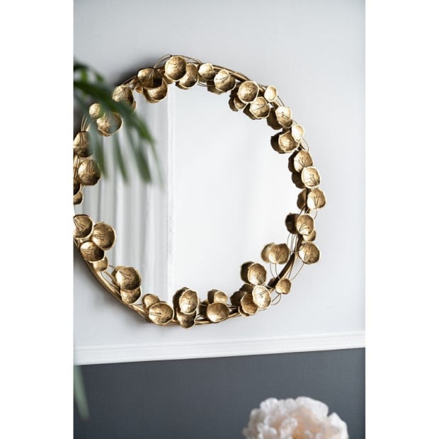 Gold Leaf Designer Wall Mirror Round 90x90x7cm Image 2