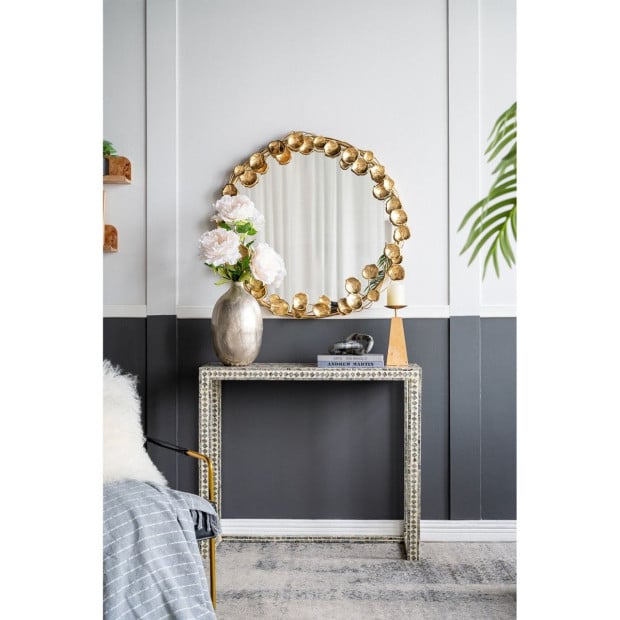 Gold Leaf Designer Wall Mirror Round 90x90x7cm Image 3