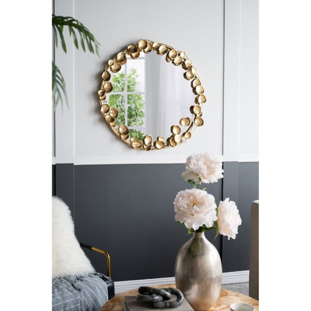 Gold Leaf Designer Wall Mirror Round 90x90x7cm Image 4