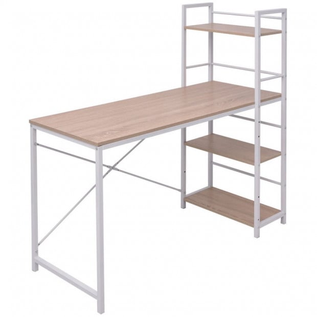 Desk With 4-tier Bookcase Oak