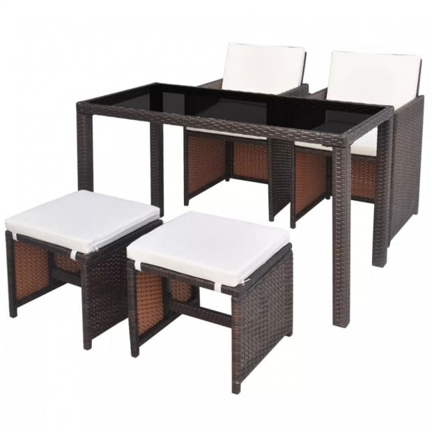 5 Piece Outdoor Dining Set With Cushions Poly Rattan Brown Image 2