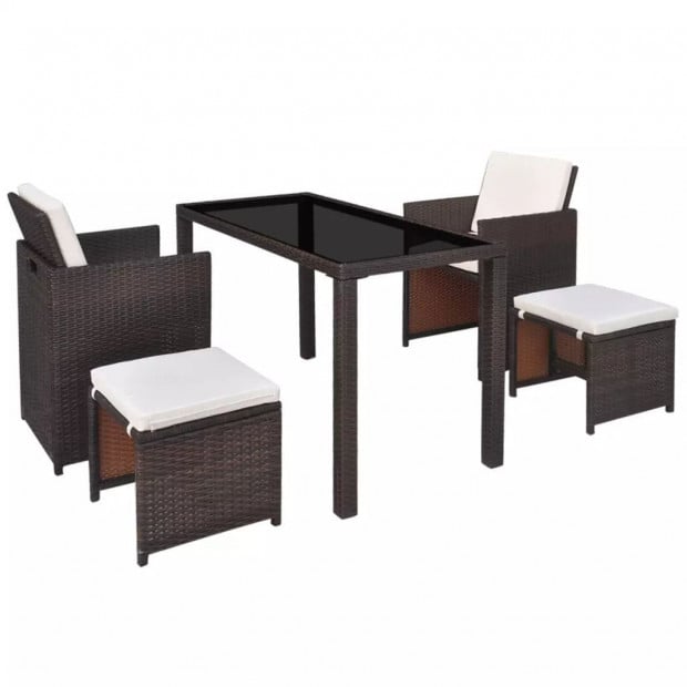 5 Piece Outdoor Dining Set With Cushions Poly Rattan Brown Image 3