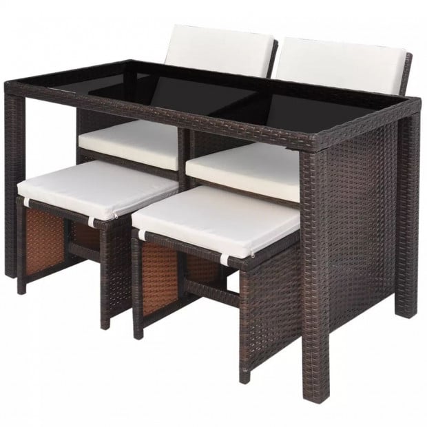 5 Piece Outdoor Dining Set With Cushions Poly Rattan Brown Image 5