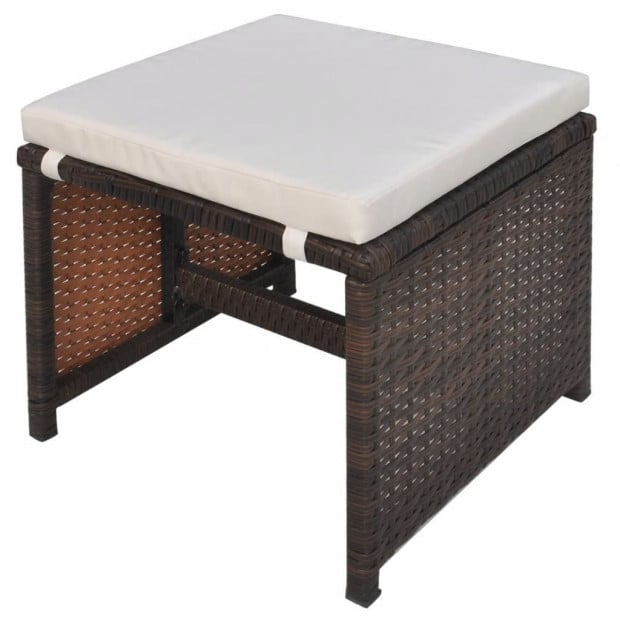 5 Piece Outdoor Dining Set With Cushions Poly Rattan Brown Image 7