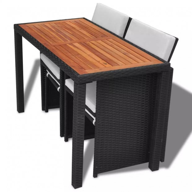 5 Piece Outdoor Dining Set Poly Rattan And Acacia Wood Black Image 5