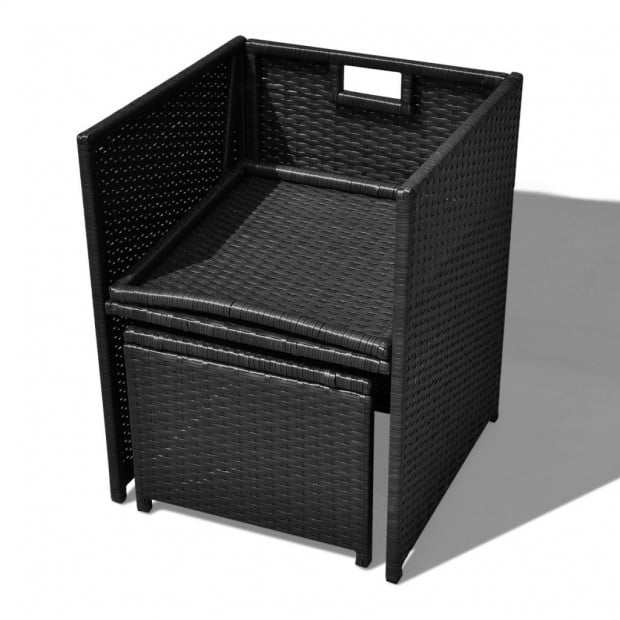 5 Piece Outdoor Dining Set Poly Rattan And Acacia Wood Black Image 8