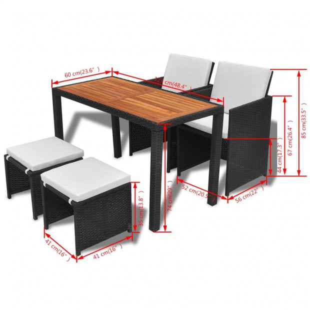 5 Piece Outdoor Dining Set Poly Rattan And Acacia Wood Black Image 10