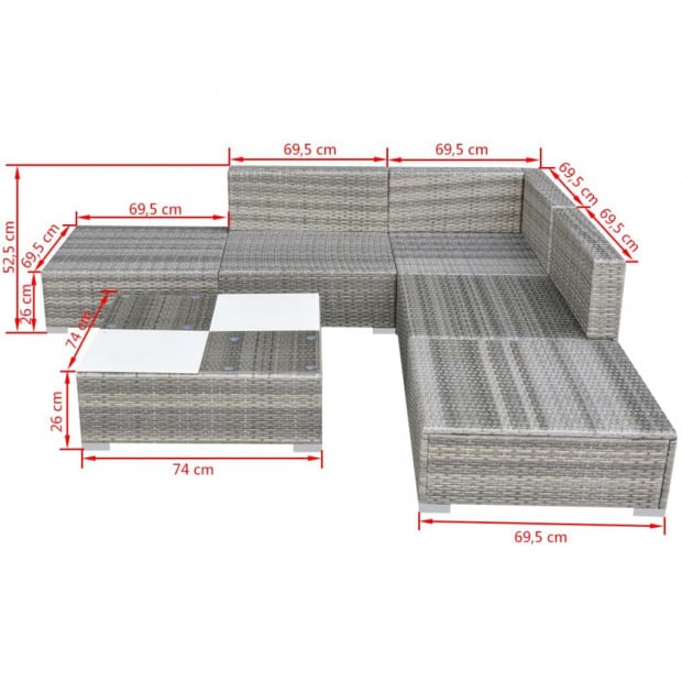 6 Piece Garden Lounge Set With Cushions Poly Rattan Grey Image 5