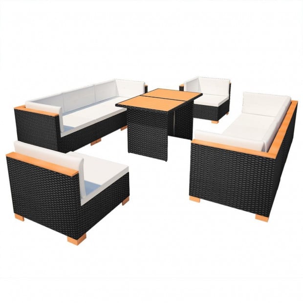 10 Piece Garden Lounge Set With Cushions Poly Rattan Black Image 2