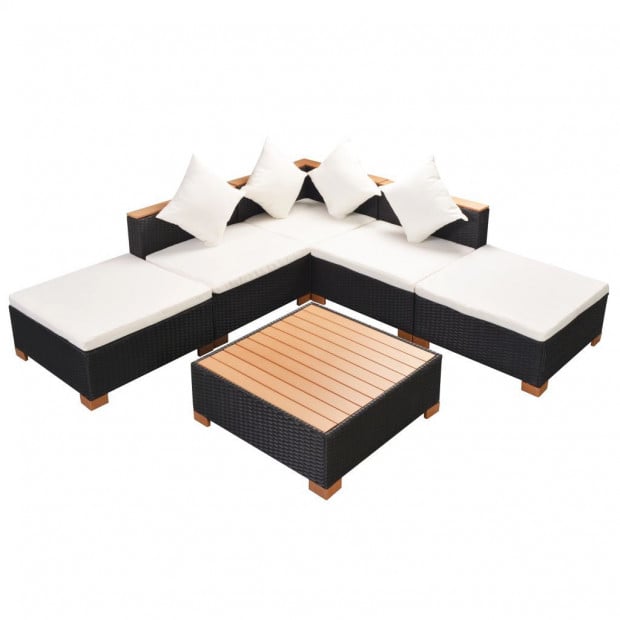 6 Piece Garden Lounge Set With Cushions Poly Rattan Black Image 2