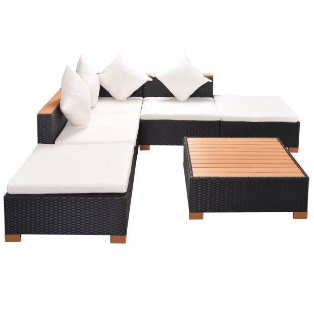 6 Piece Garden Lounge Set With Cushions Poly Rattan Black Image 3