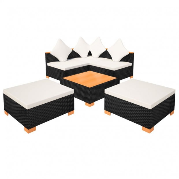 6 Piece Garden Lounge Set With Cushions Poly Rattan Black Image 5