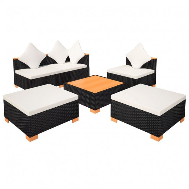 6 Piece Garden Lounge Set With Cushions Poly Rattan Black Image 7