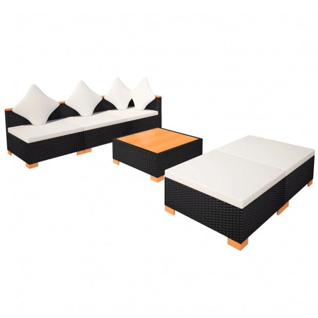 6 Piece Garden Lounge Set With Cushions Poly Rattan Black Image 8