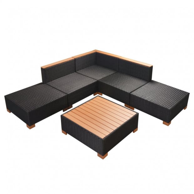 6 Piece Garden Lounge Set With Cushions Poly Rattan Black Image 9