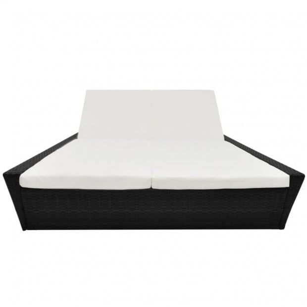 Outdoor Lounge Bed With Cushion Poly Rattan Black Image 2