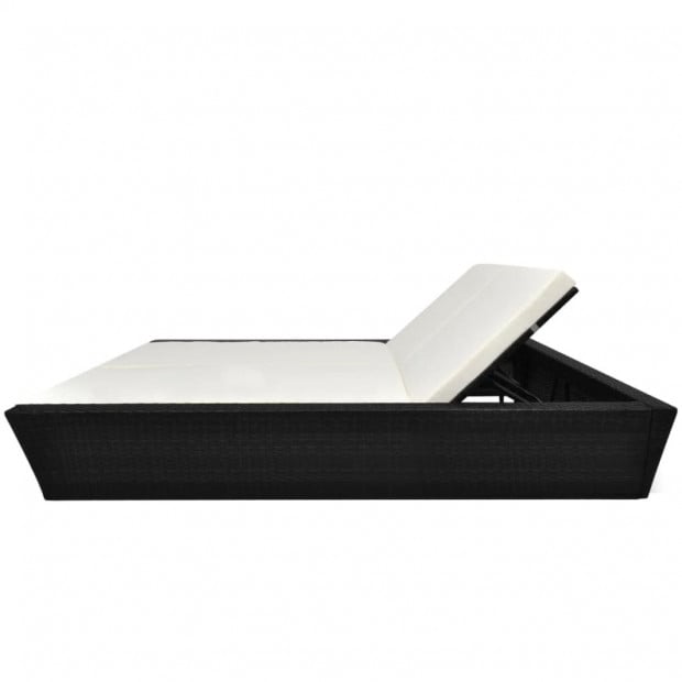 Outdoor Lounge Bed With Cushion Poly Rattan Black Image 3