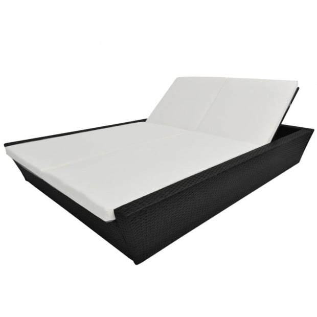 Outdoor Lounge Bed With Cushion Poly Rattan Black Image 4