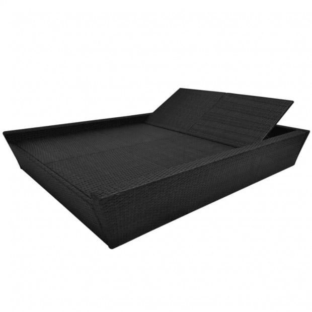 Outdoor Lounge Bed With Cushion Poly Rattan Black Image 5