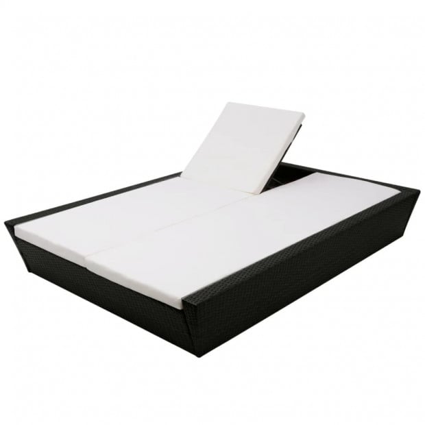 Outdoor Lounge Bed With Cushion Poly Rattan Black Image 6