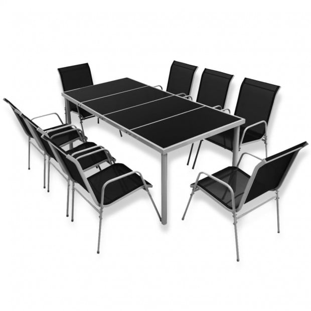 9 Piece Outdoor Dining Set Steel Black