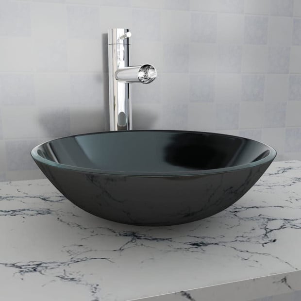 Basin Tempered Glass 42 Cm Black