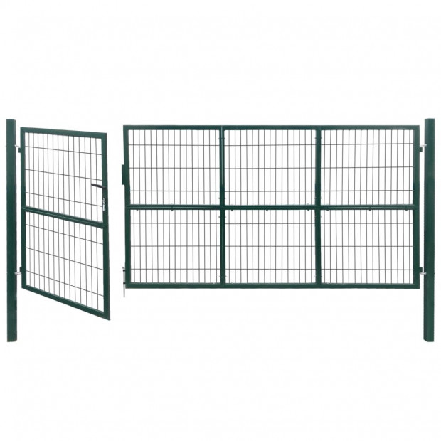 Garden Patio Fence Gate With Posts 350x140 Cm Steel Green Image 2