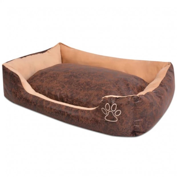 Dog Bed With Cushion Pu Artificial Leather Size Xxl Brown Image 2