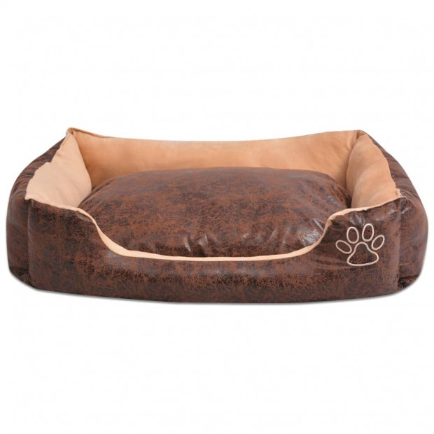 Dog Bed With Cushion Pu Artificial Leather Size Xxl Brown Image 3