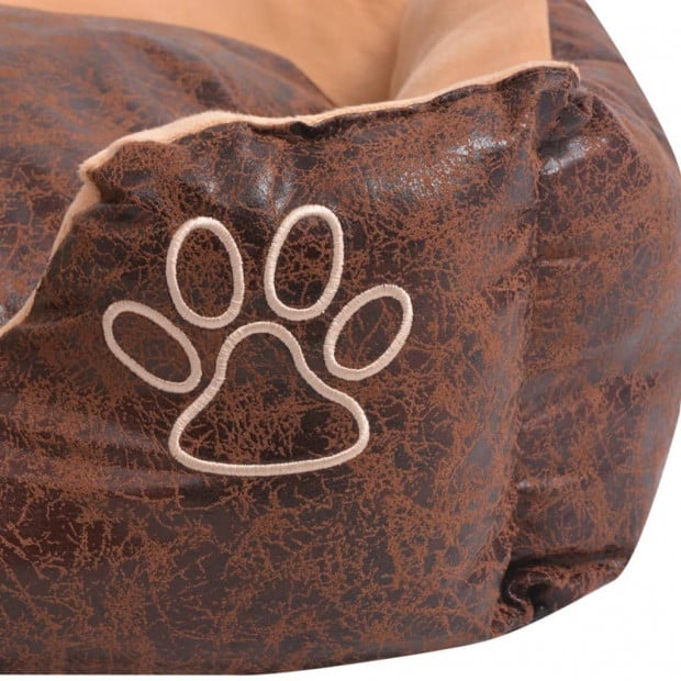 Dog Bed With Cushion Pu Artificial Leather Size Xxl Brown Image 4