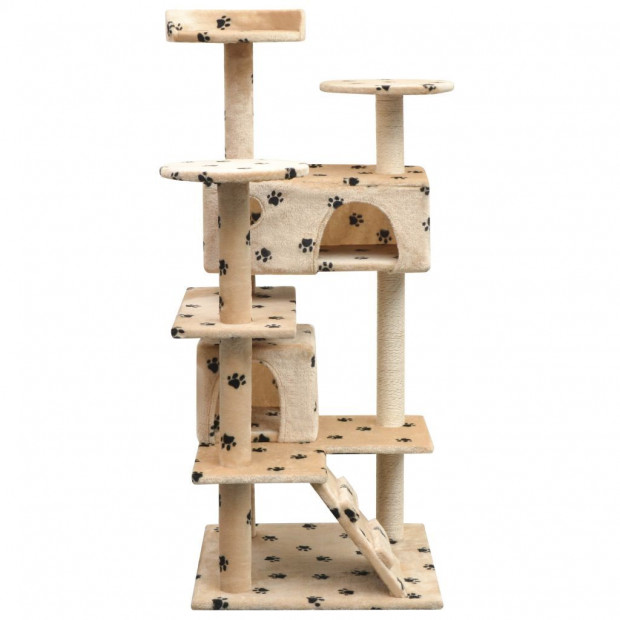 Cat Tree With Sisal Scratching Posts 125 Cm Paw Prints Beige Image 2