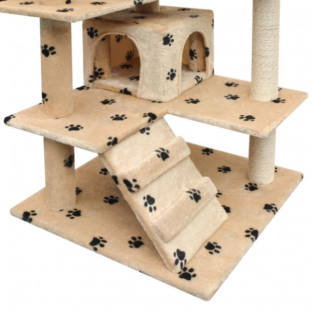 Cat Tree With Sisal Scratching Posts 125 Cm Paw Prints Beige Image 3