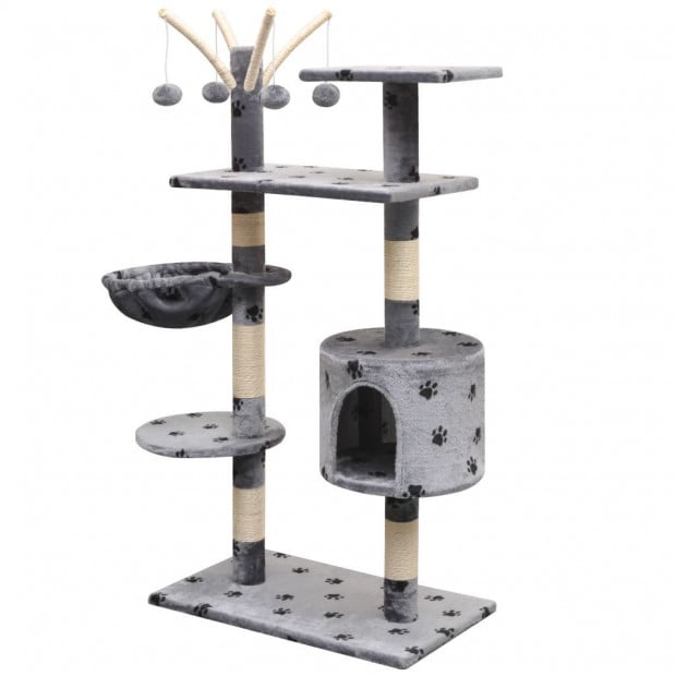 Cat Tree With Sisal Scratching Posts 125 Cm Paw Prints Grey Image 2