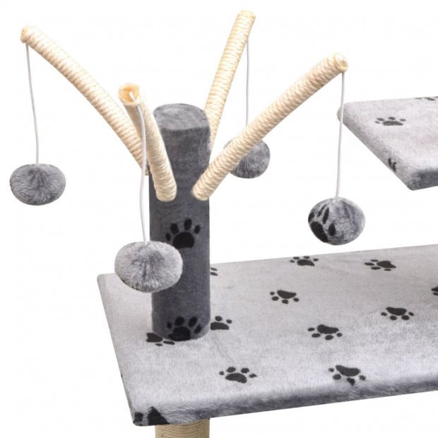 Cat Tree With Sisal Scratching Posts 125 Cm Paw Prints Grey Image 4